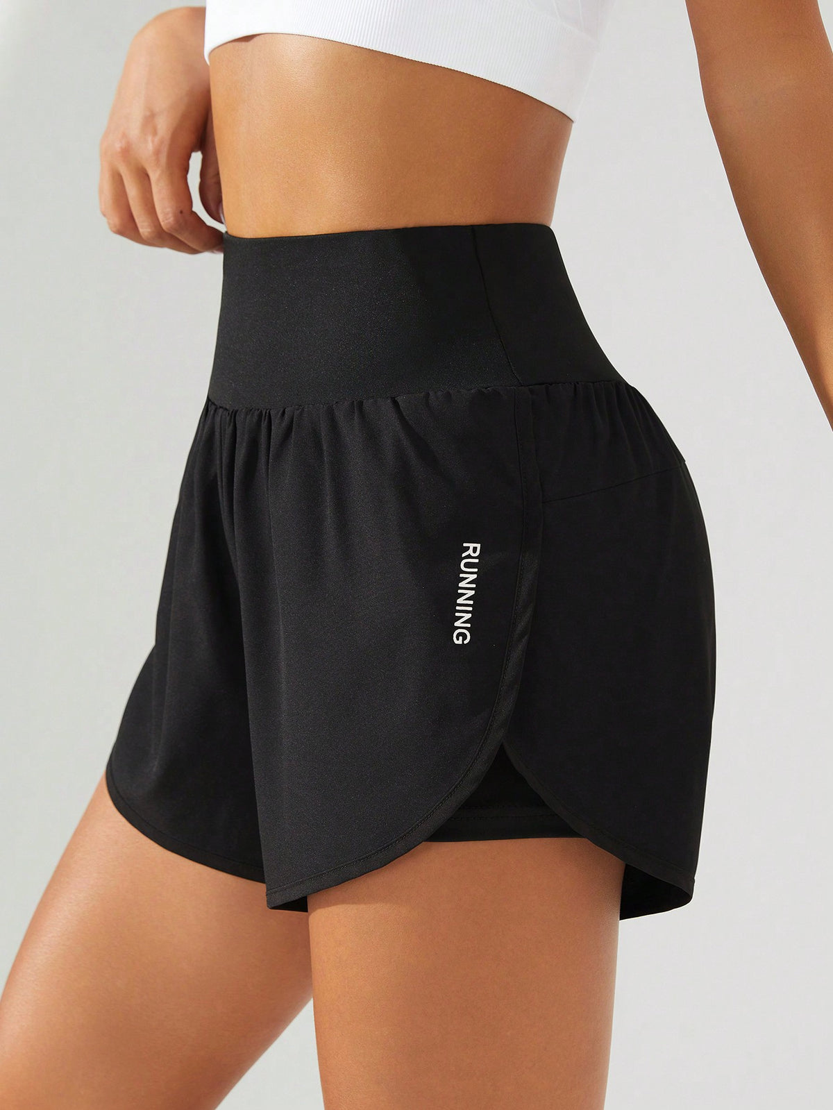 Short Fitness Sobreposição Secagem Rápida Alto Cós