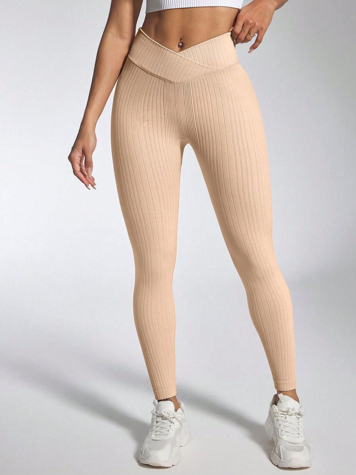 Legging Fitness Cintura Alta Canelada Com Cintura Cruzada