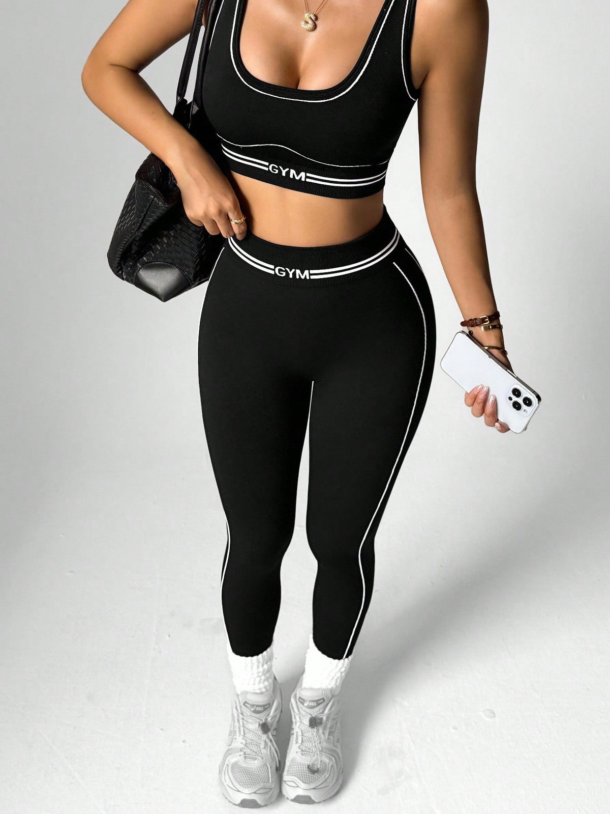 Conjunto Top Suporte Alto E Legging Compressão Estilizada