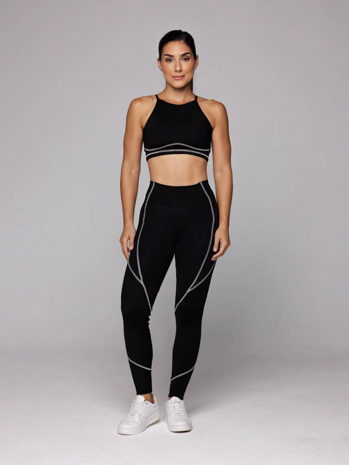 Conjunto Top Costas Nadador E Legging Cintura Alta