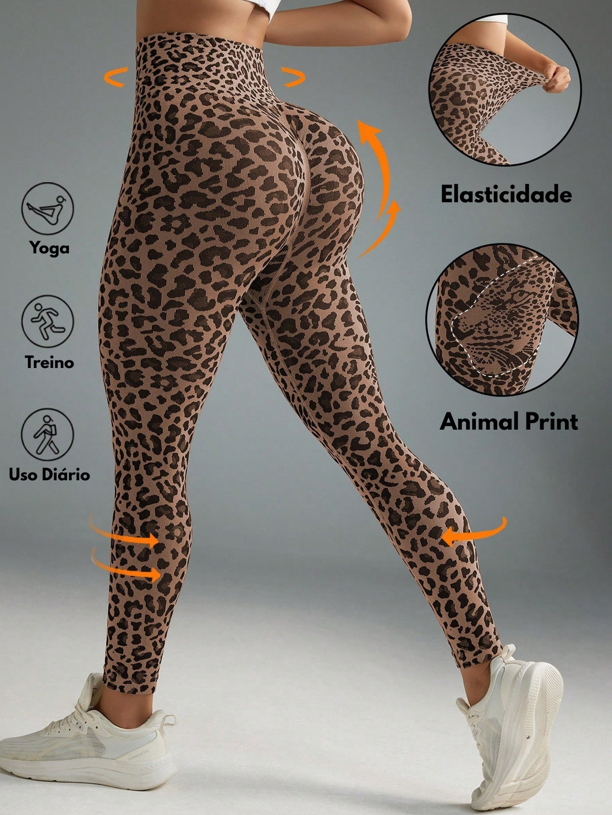 Legging Sem Costura Cintura Alta Animal Print Fitness