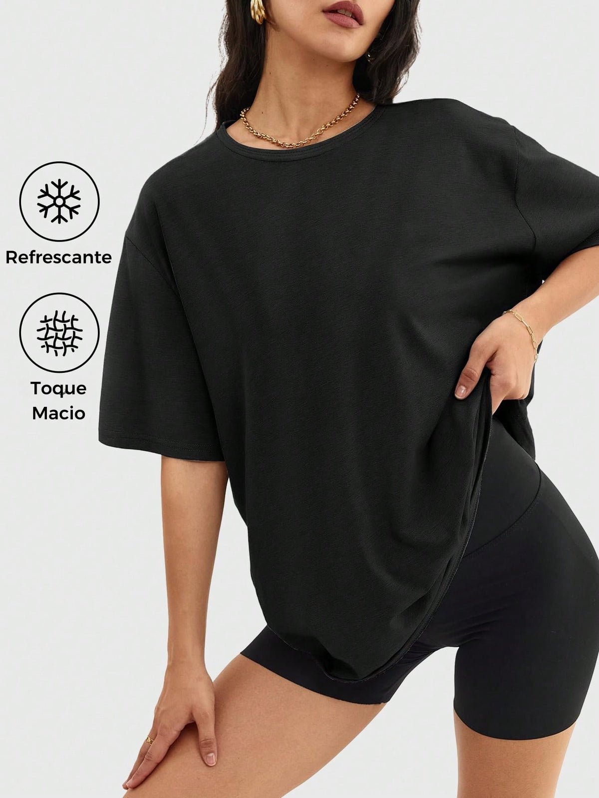 Camisa Fitness Oversized Tecido Leve Estilo Minimalista