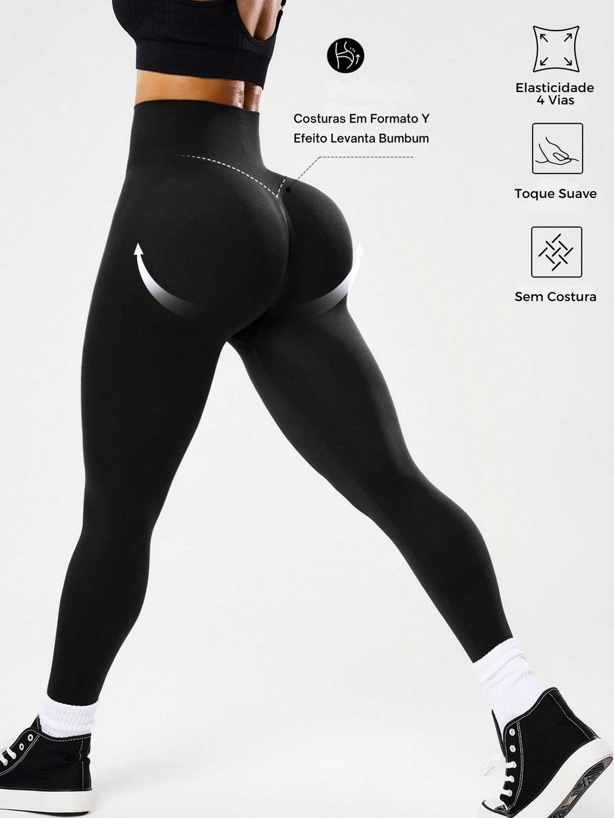 Legging Sem Costura Cintura Alta Com Cós V Modeladora