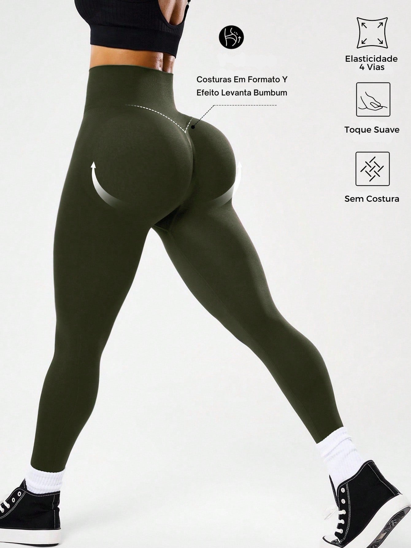 Legging Sem Costura Cintura Alta Com Cós V Modeladora