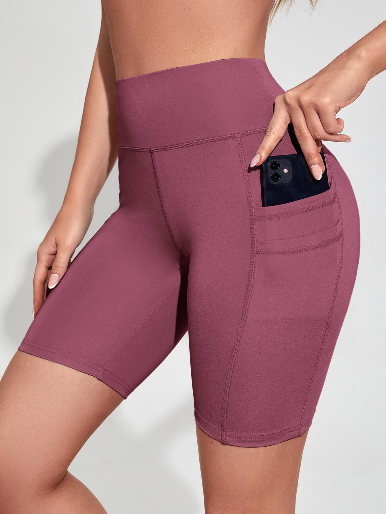 Short Cintura Alta Com Bolso Duplo Estilo Fitness