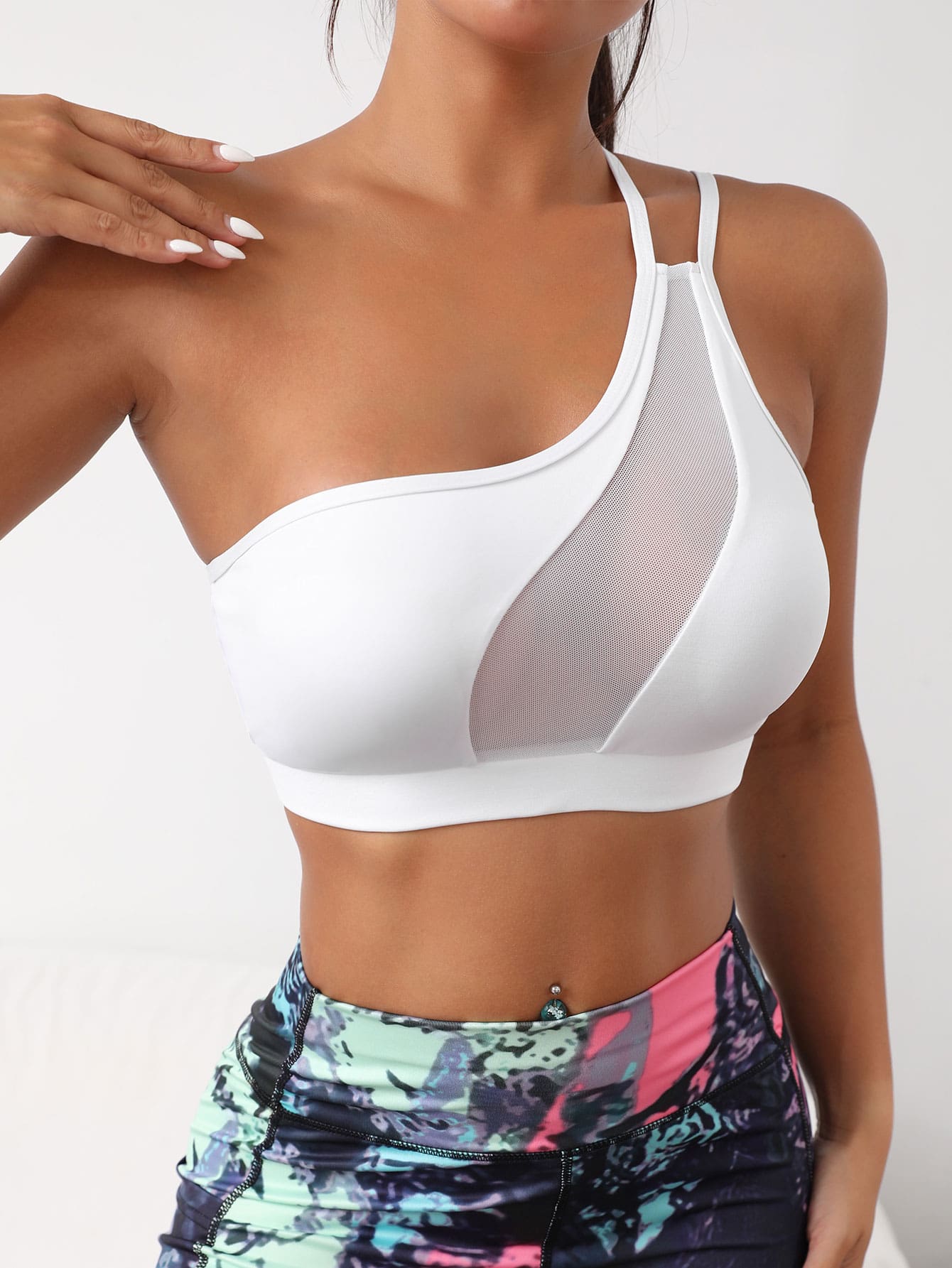 Top One Shoulder Média Sustentação Com Tela Assimétrica