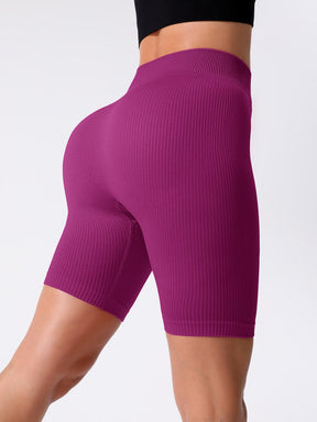 Short Cintura Alta Canelado Sem Costura Estilo Fitness