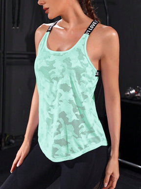 Regata Mesh Respirável Alças Cruzadas Estampadas