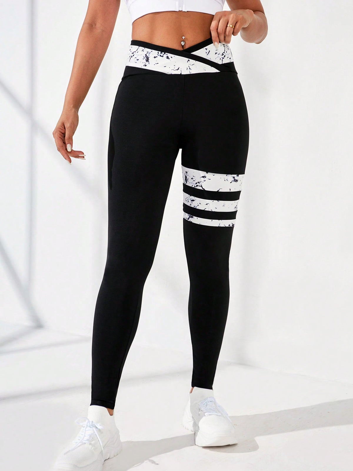 Legging Fitness Cintura Alta Com Faixas Color Block