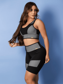Conjunto Top Suporte Alto E Short Cintura Alta Texturizado