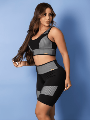 Conjunto Top Suporte Alto E Short Cintura Alta Texturizado