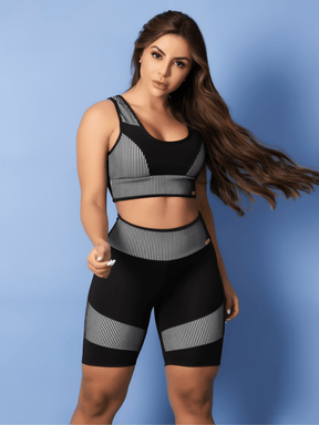 Conjunto Top Suporte Alto E Short Cintura Alta Texturizado