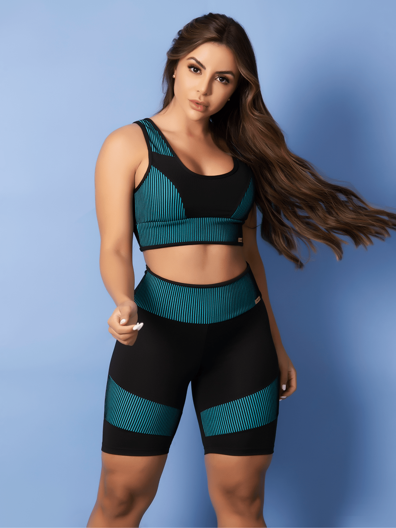 Conjunto Top Suporte Alto E Short Cintura Alta Texturizado