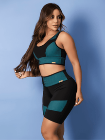 Conjunto Top Suporte Alto E Short Cintura Alta Texturizado