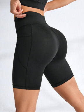 Short Cintura Alta Com Bolsos Funcionais Estilo Fitness