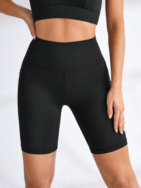 Short Cintura Alta Com Bolsos Funcionais Estilo Fitness