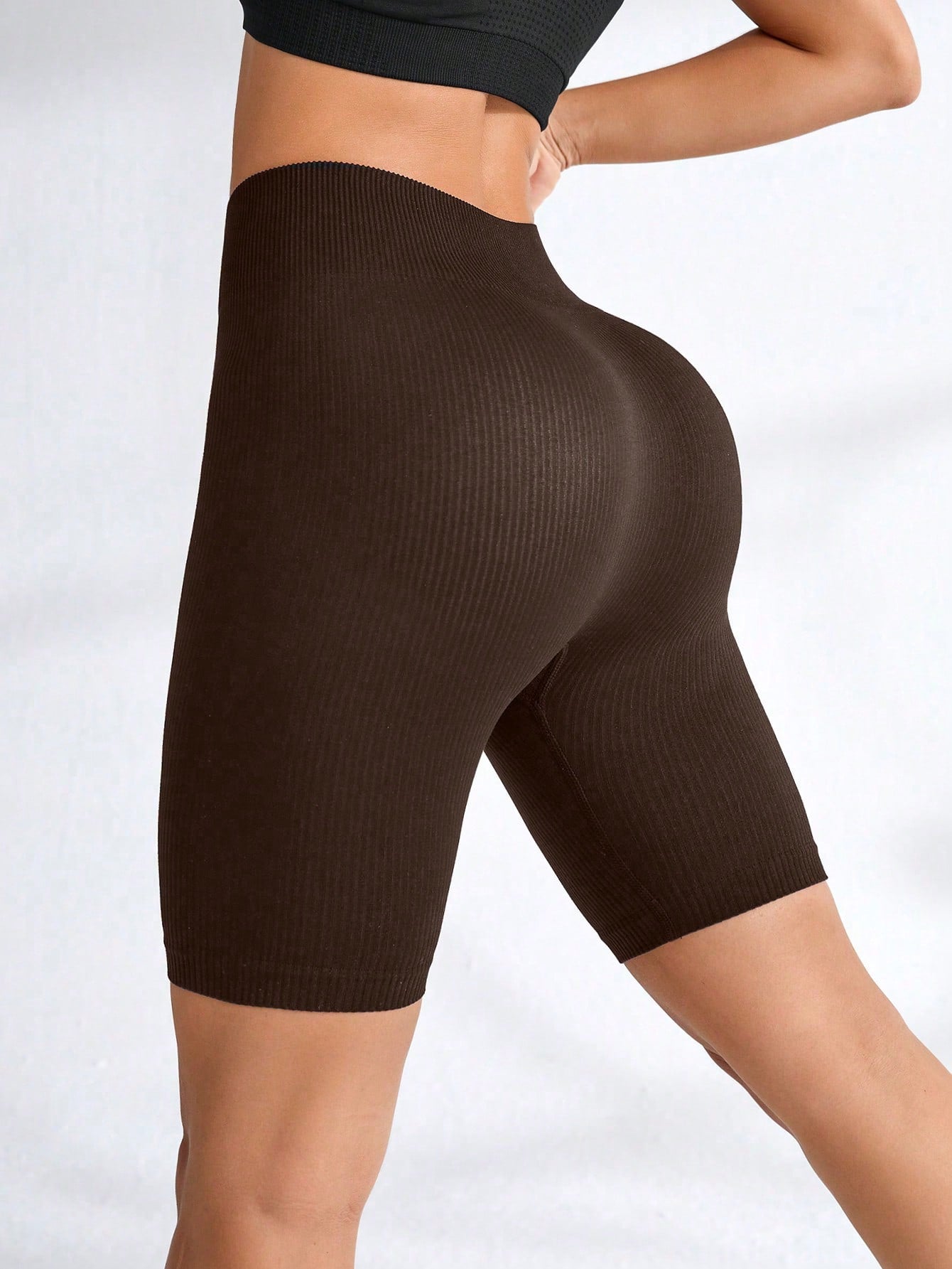Short Cintura Alta Canelado Sem Costura Estilo Fitness