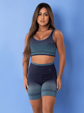 Conjunto Top Estampado E Short Cintura Alta Estilo Fitness