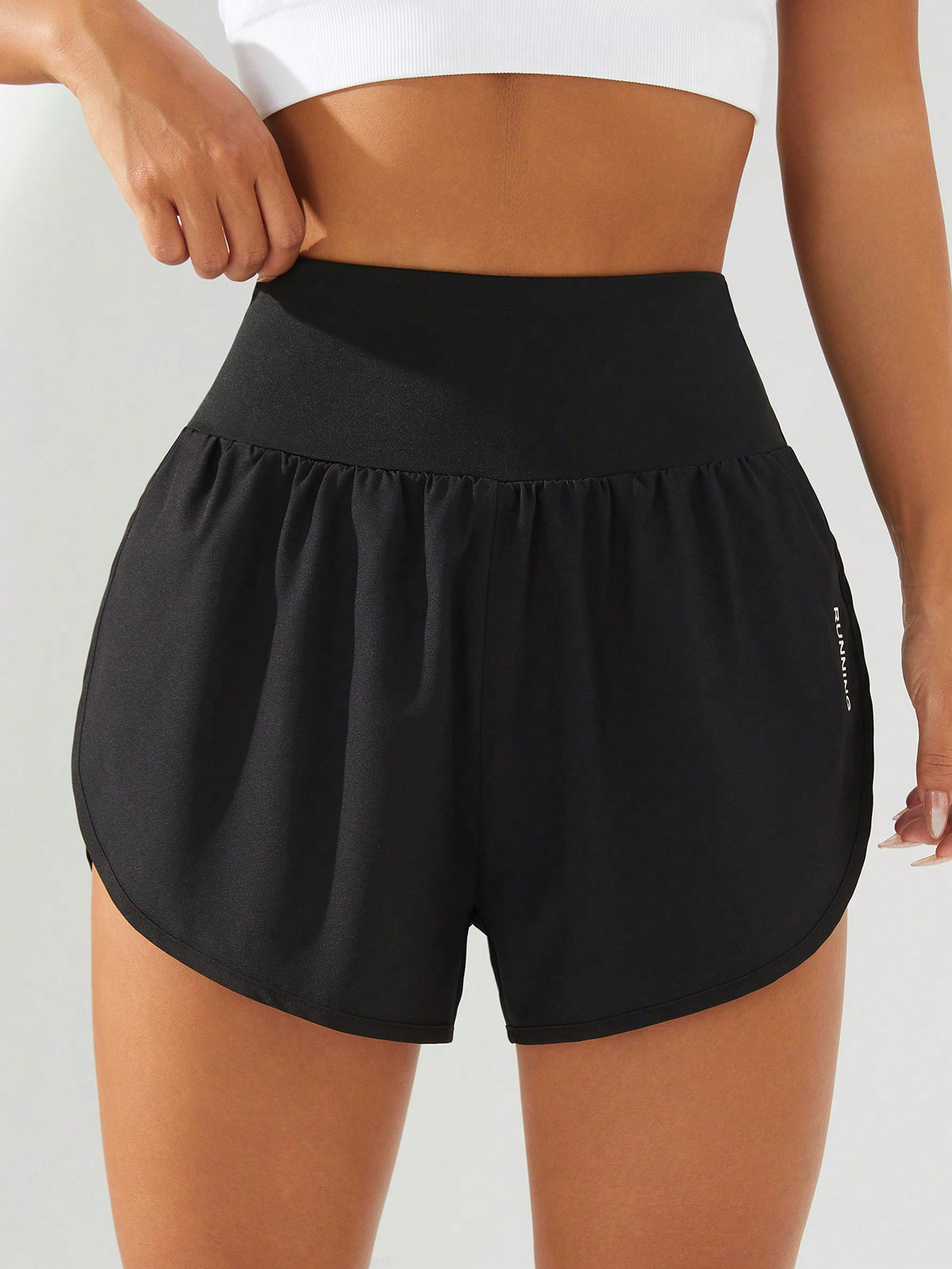 Short Fitness Sobreposição Secagem Rápida Alto Cós