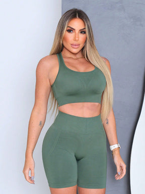 Conjunto Top Suporte Médio E Short Cintura Alta Compressão