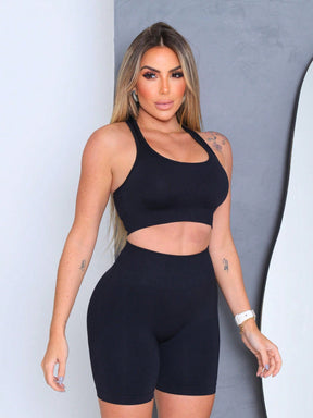 Conjunto Top Suporte Médio E Short Cintura Alta Compressão