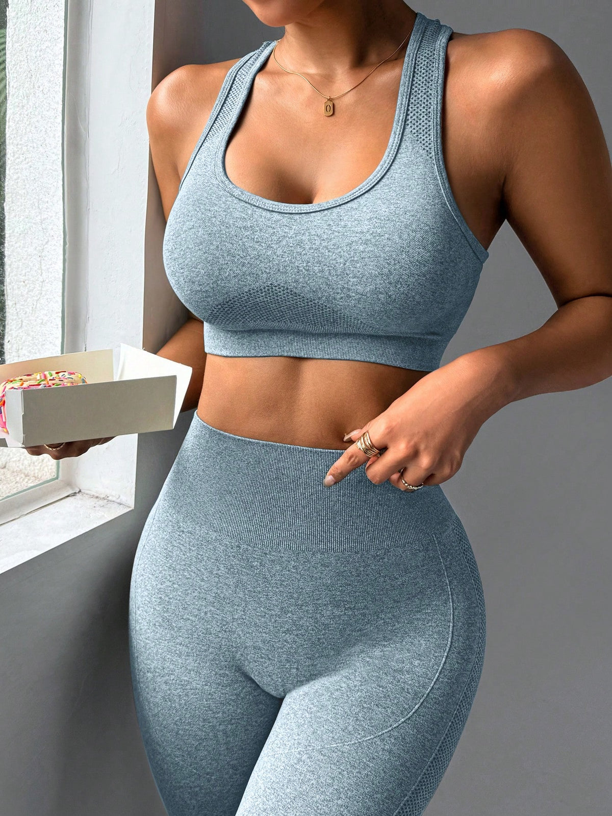 Conjunto Top Suporte Alto E Legging Seamless Cintura Alta