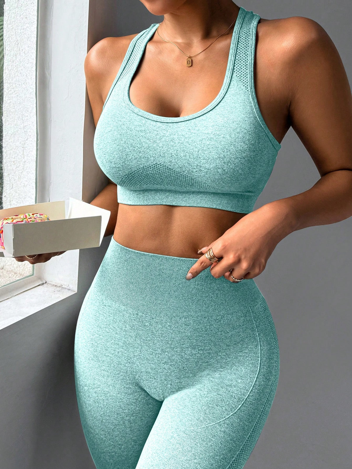 Conjunto Top Suporte Alto E Legging Seamless Cintura Alta