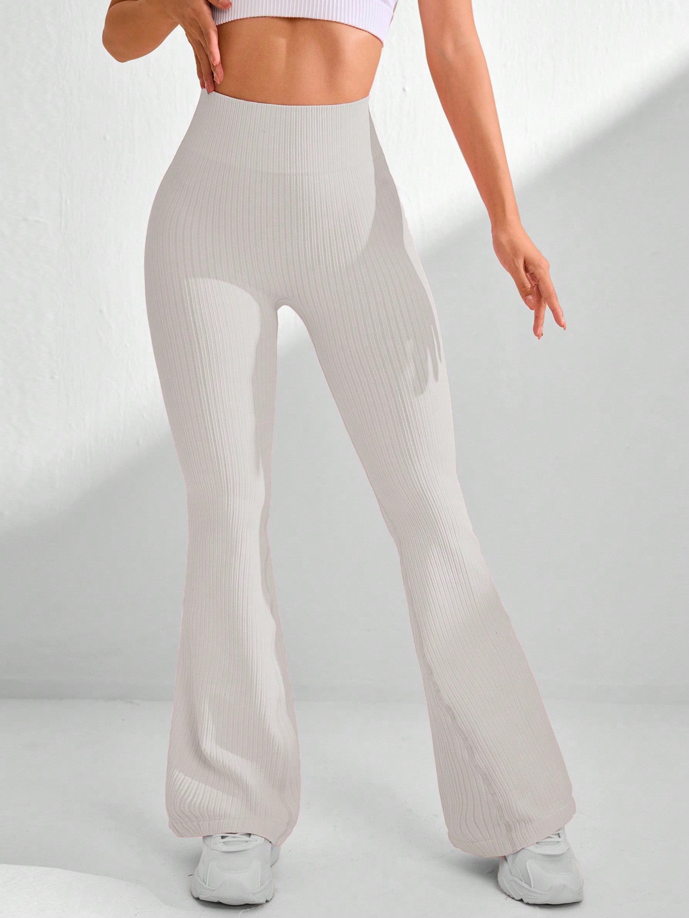 Legging Fitness Canelada Cintura Alta Com Barra Flare