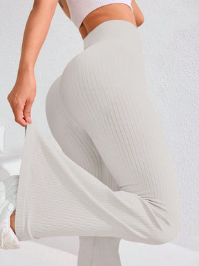 Legging Fitness Canelada Cintura Alta Com Barra Flare