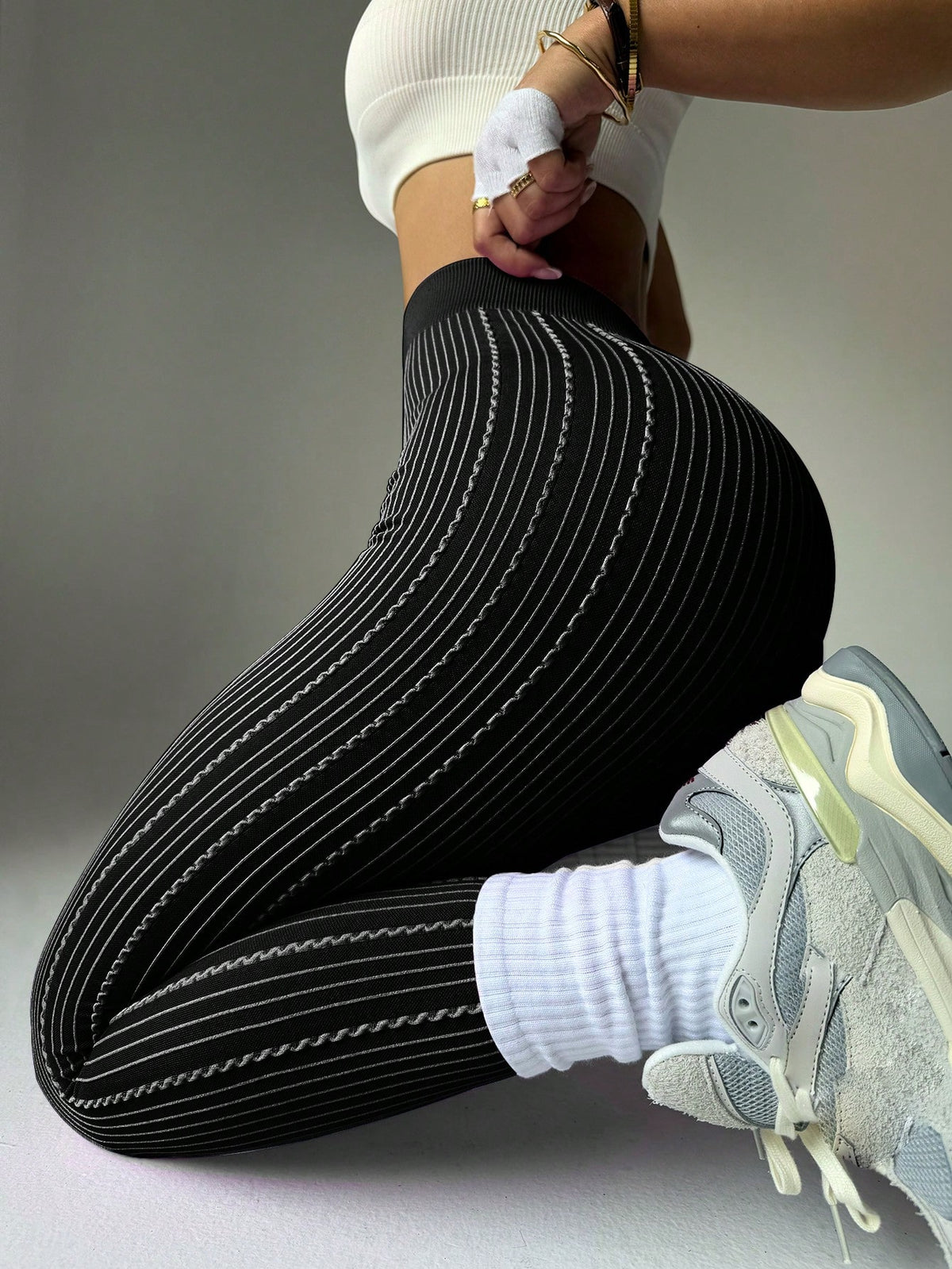 Legging Fitness Cintura Alta Canelada Com Costuras