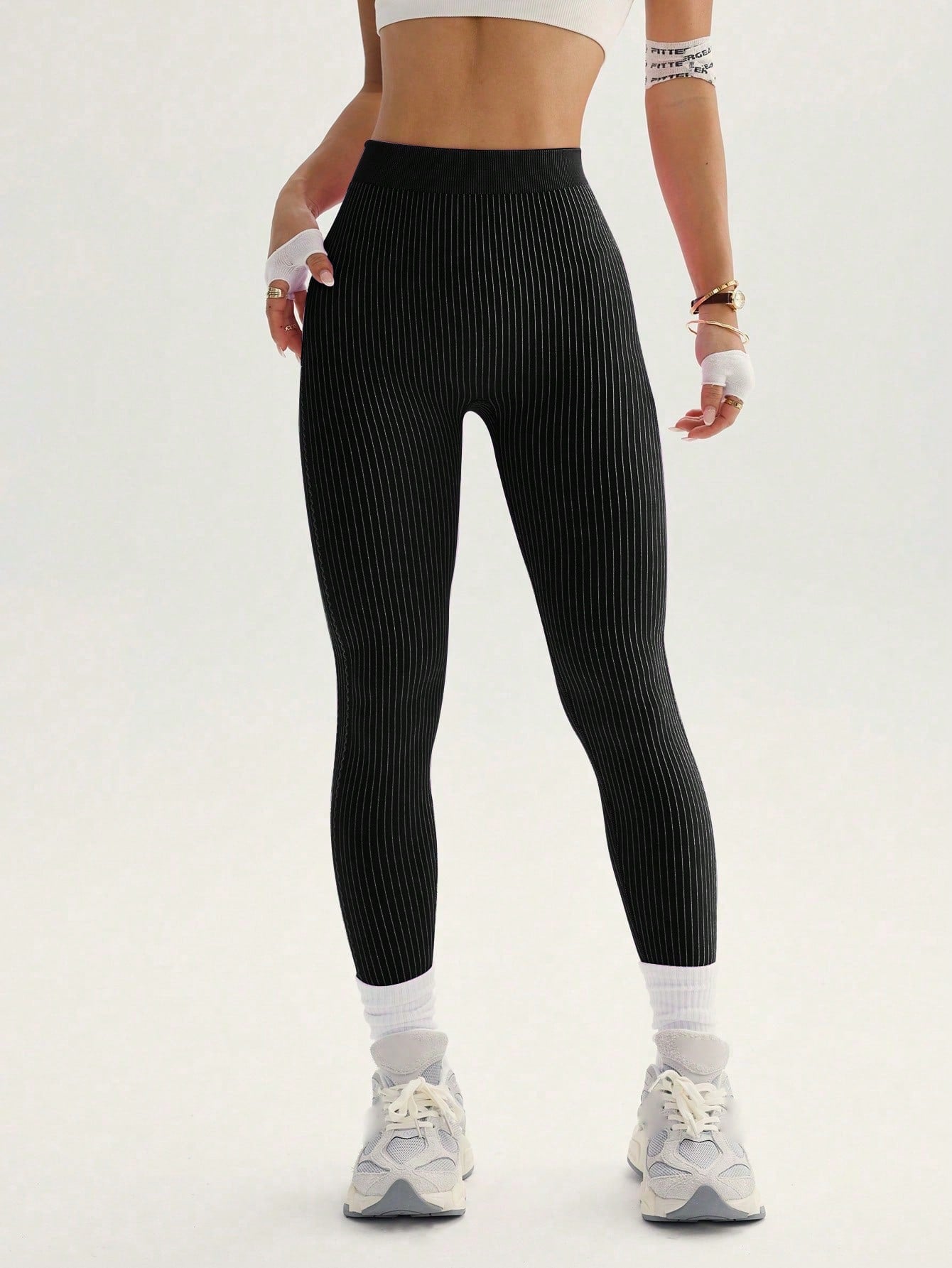 Legging Fitness Cintura Alta Canelada Com Costuras