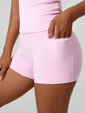 Conjunto Camiseta Ajustada E Short Com Bolsos