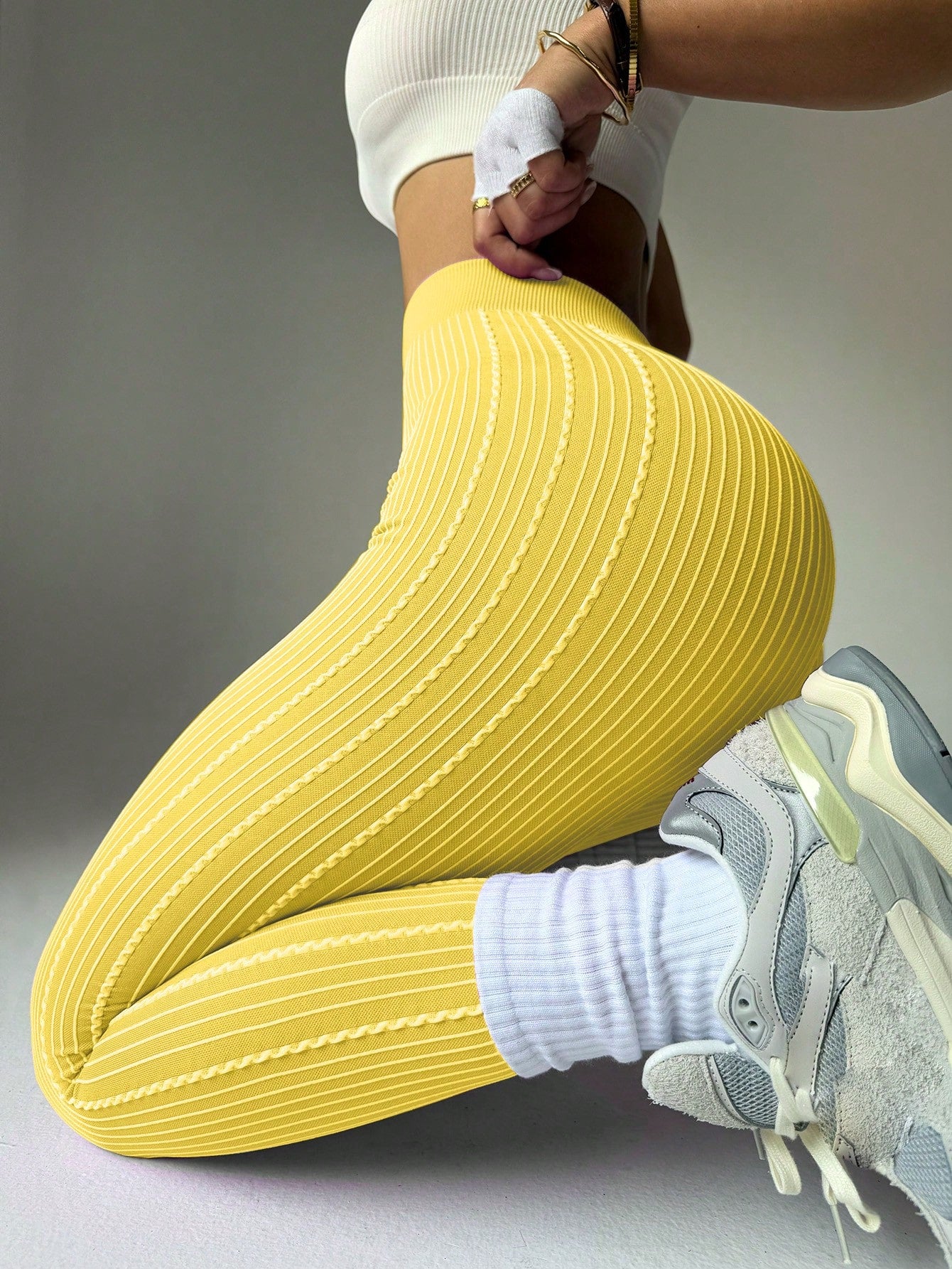 Legging Fitness Cintura Alta Canelada Com Costuras