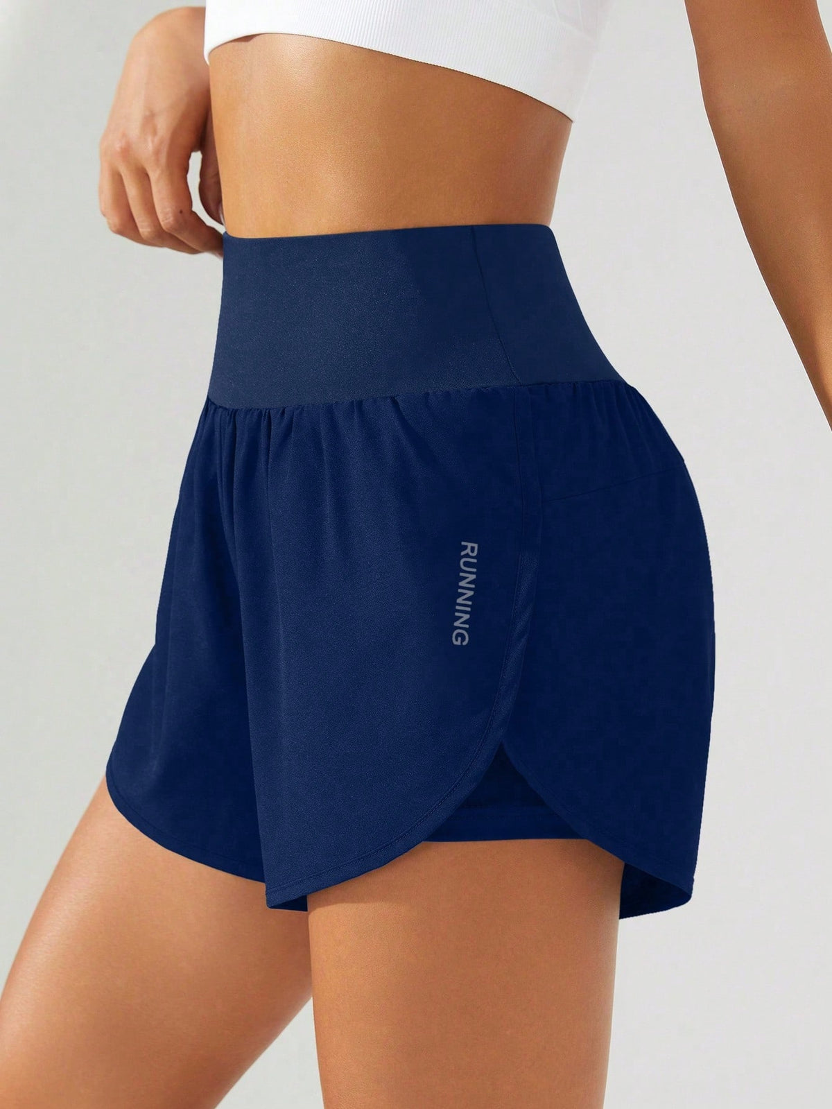 Short Fitness Sobreposição Secagem Rápida Alto Cós