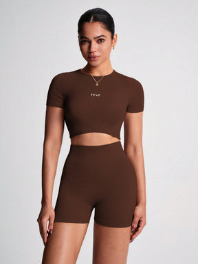 Conjunto Cropped Ajustado E Short Cintura Alta Modelador