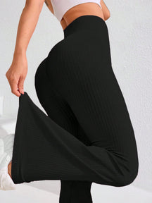 Legging Fitness Canelada Cintura Alta Com Barra Flare