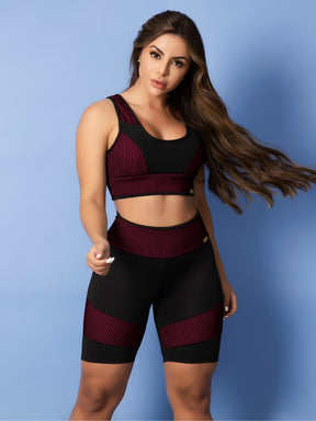Conjunto Top Suporte Alto E Short Cintura Alta Texturizado