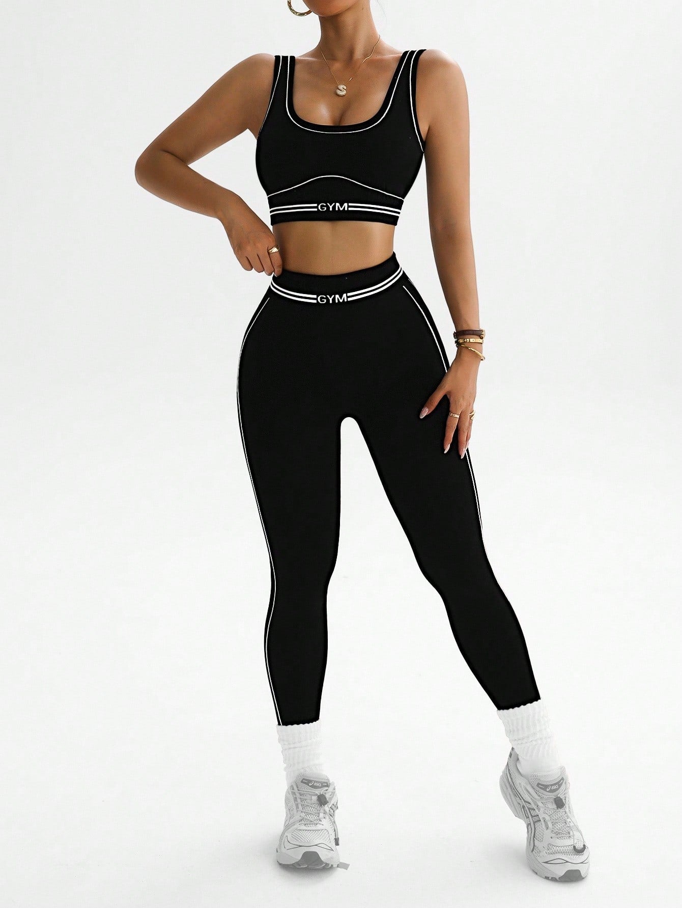 Conjunto Top Suporte Alto E Legging Compressão Estilizada