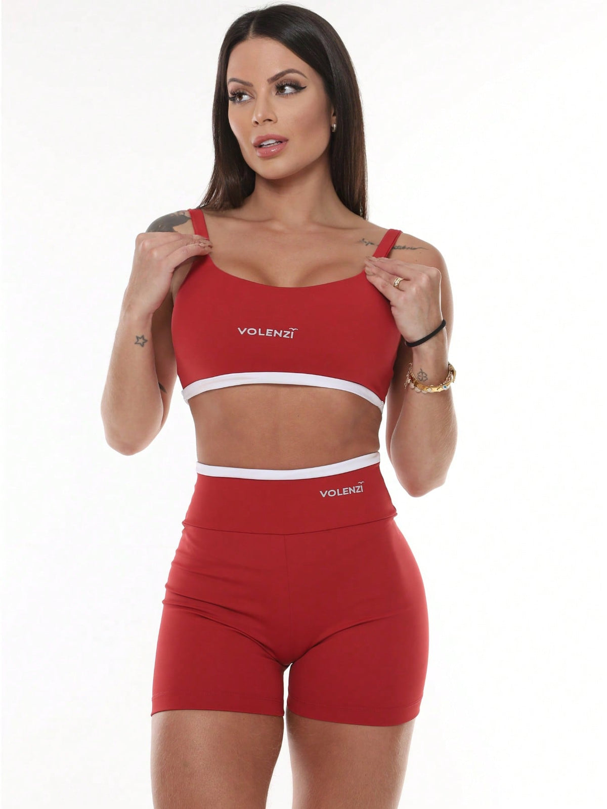 Conjunto Top Alças Finas E Short Cintura Alta Estilizado