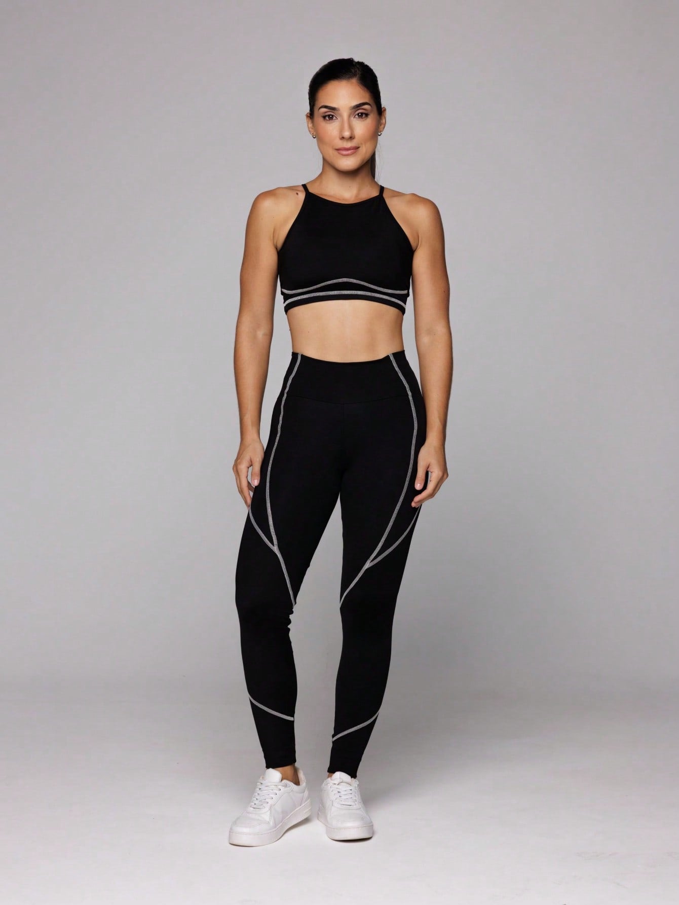 Conjunto Top Costas Nadador E Legging Cintura Alta