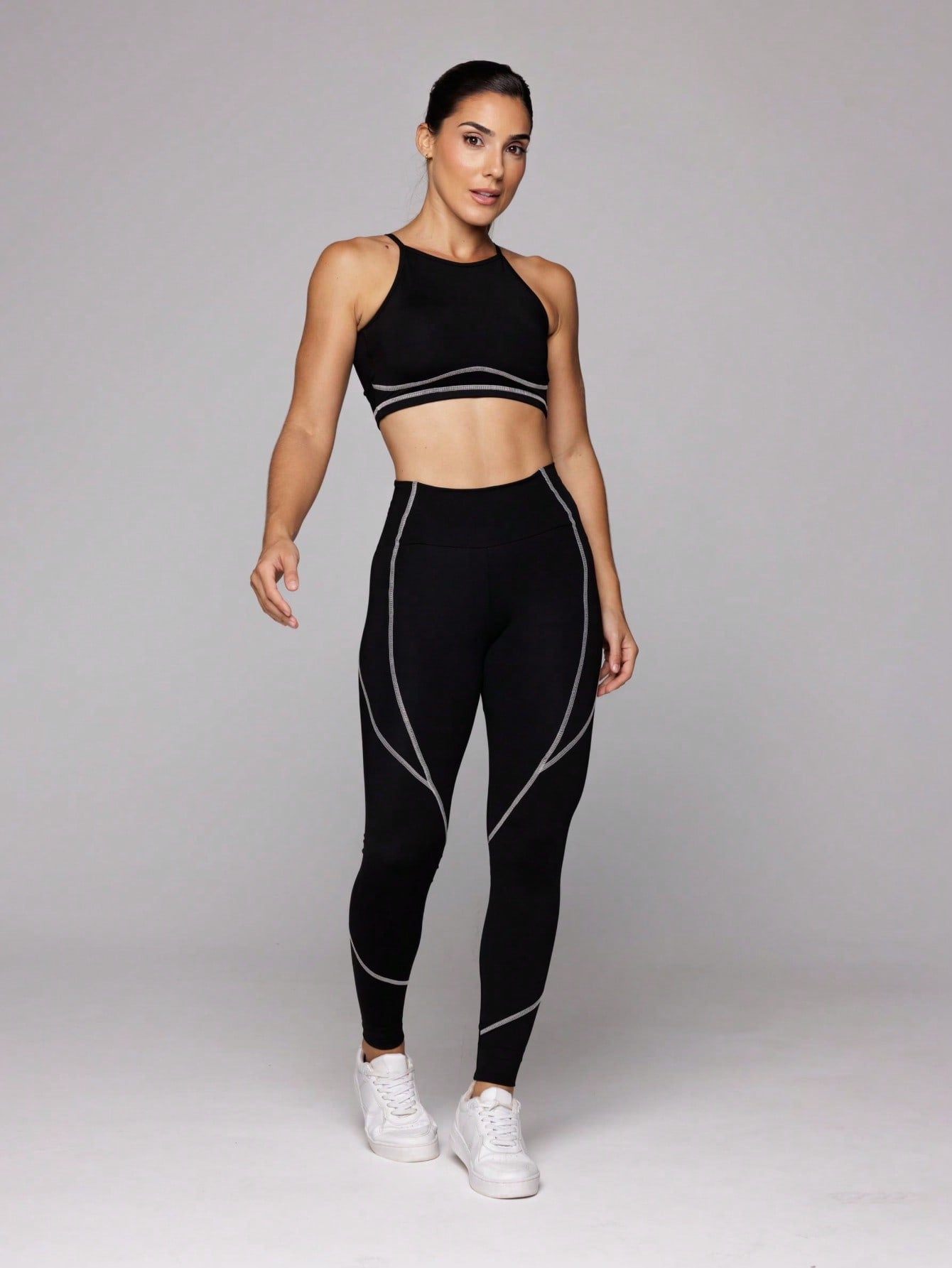 Conjunto Top Costas Nadador E Legging Cintura Alta