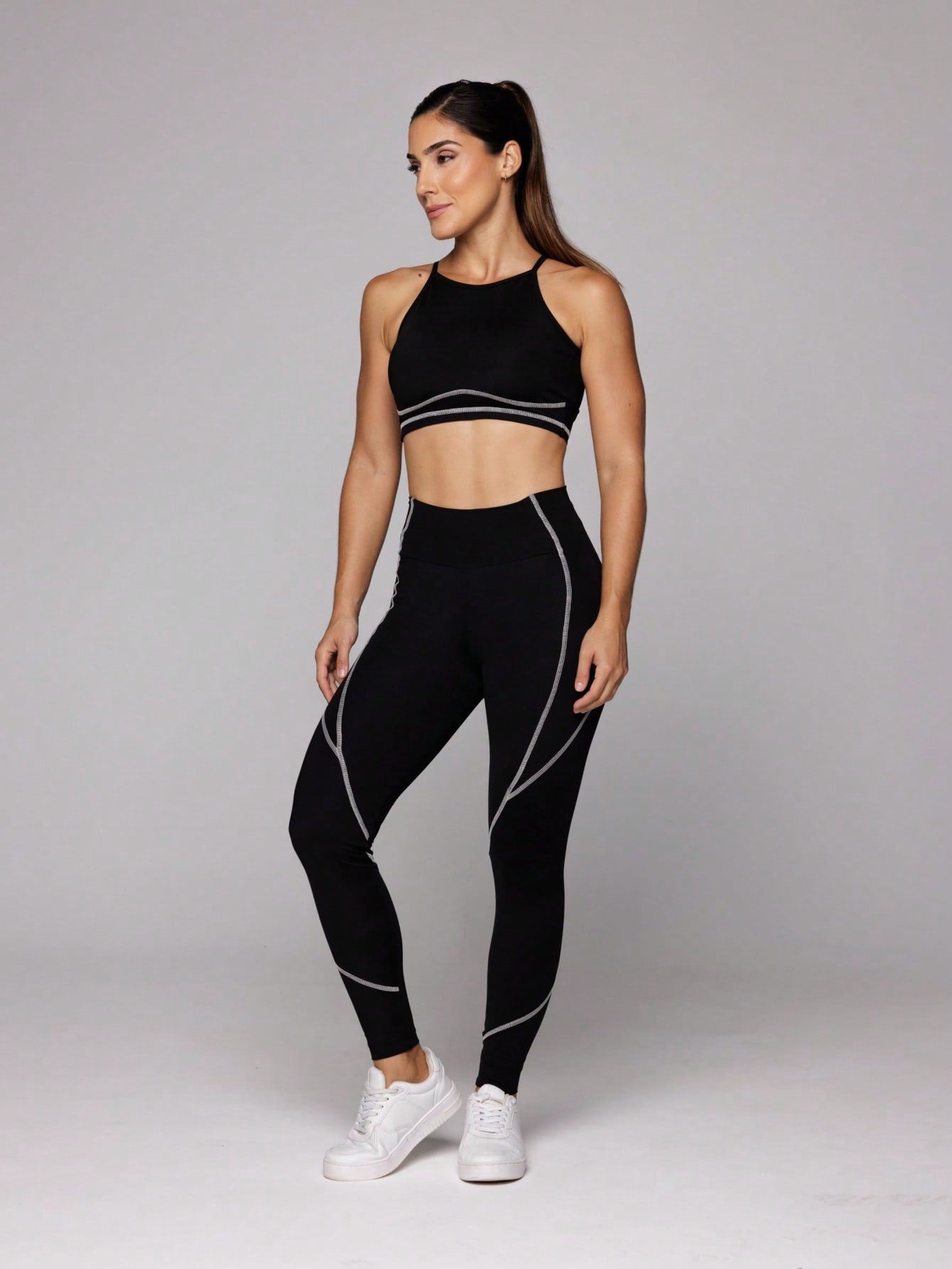 Conjunto Top Costas Nadador E Legging Cintura Alta