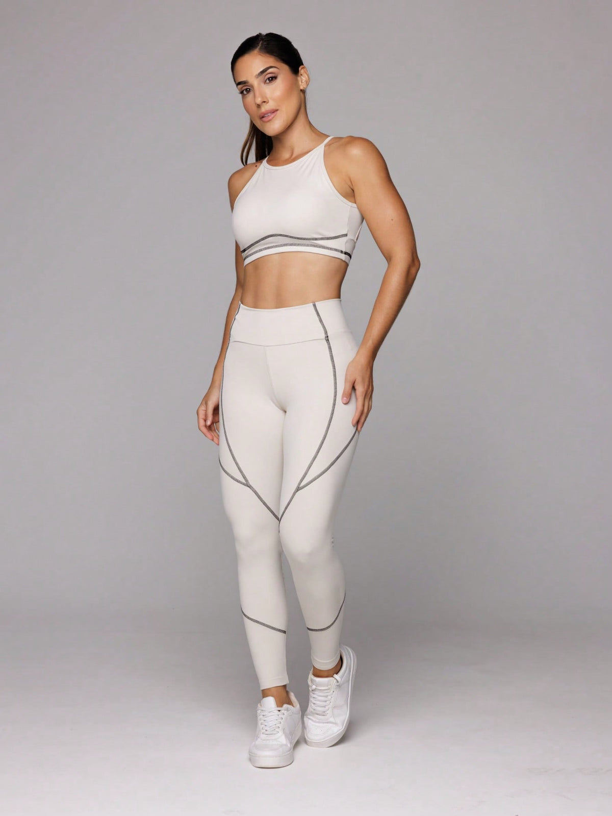 Conjunto Top Costas Nadador E Legging Cintura Alta