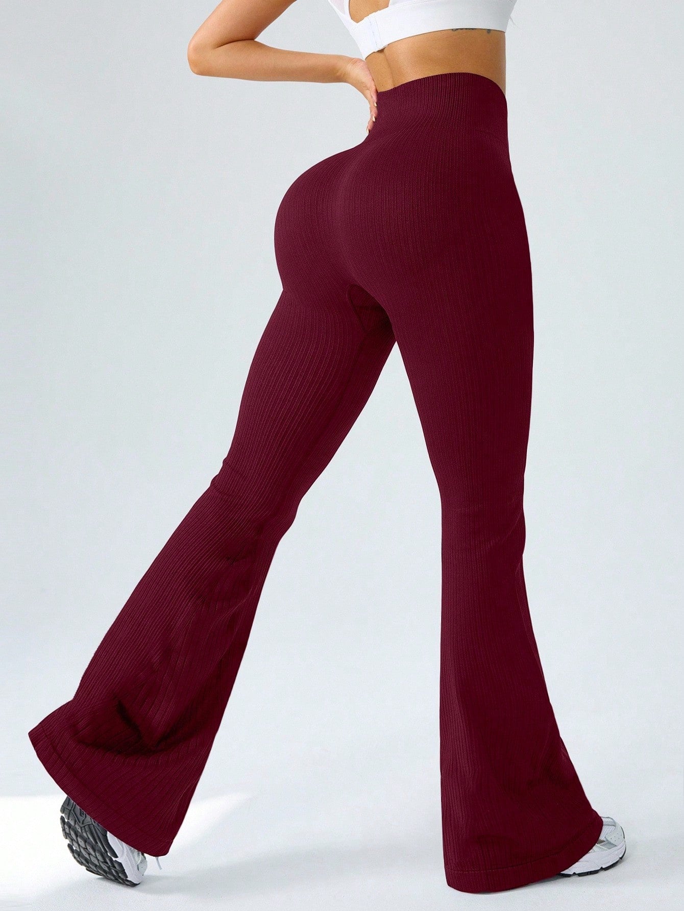 Legging Fitness Canelada Cintura Alta Com Barra Flare