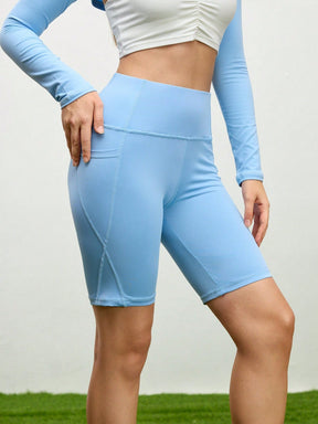 Short Cintura Alta Com Bolso Lateral Estilo Treino