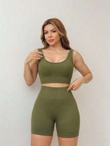 Conjunto Top Canelado E Short Cintura Alta Modelador