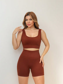 Conjunto Top Canelado E Short Cintura Alta Modelador