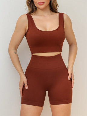 Conjunto Top Canelado E Short Cintura Alta Modelador