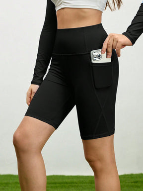 Short Cintura Alta Com Bolso Lateral Estilo Treino