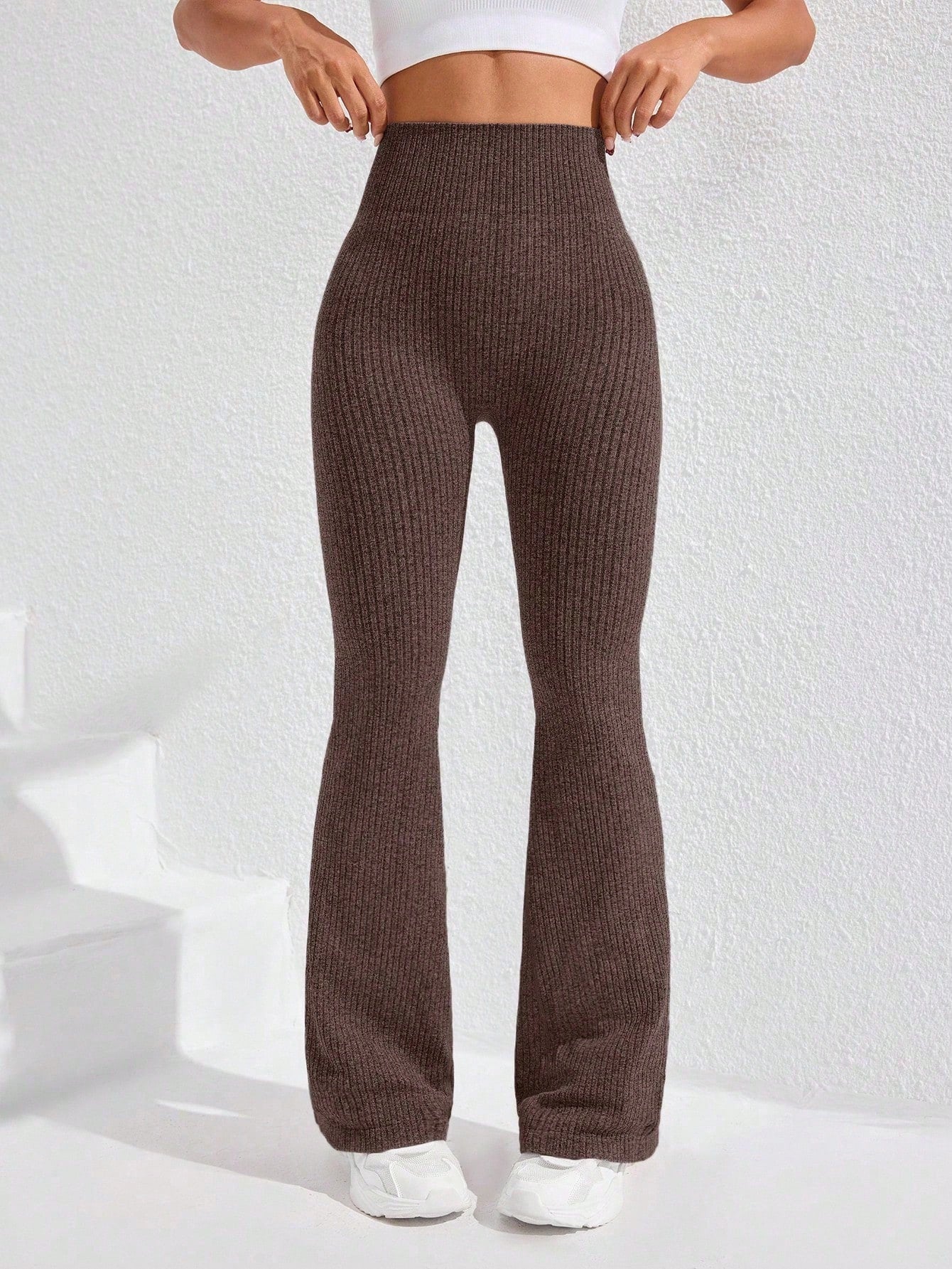 Legging Fitness Canelada Cintura Alta Com Barra Flare